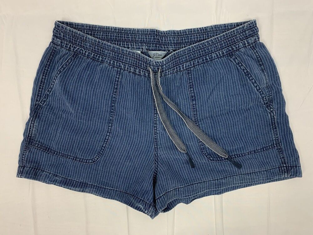 J Crew Women’s Blue Chambray Stripe Casual Cotton Elastic Waist Short M